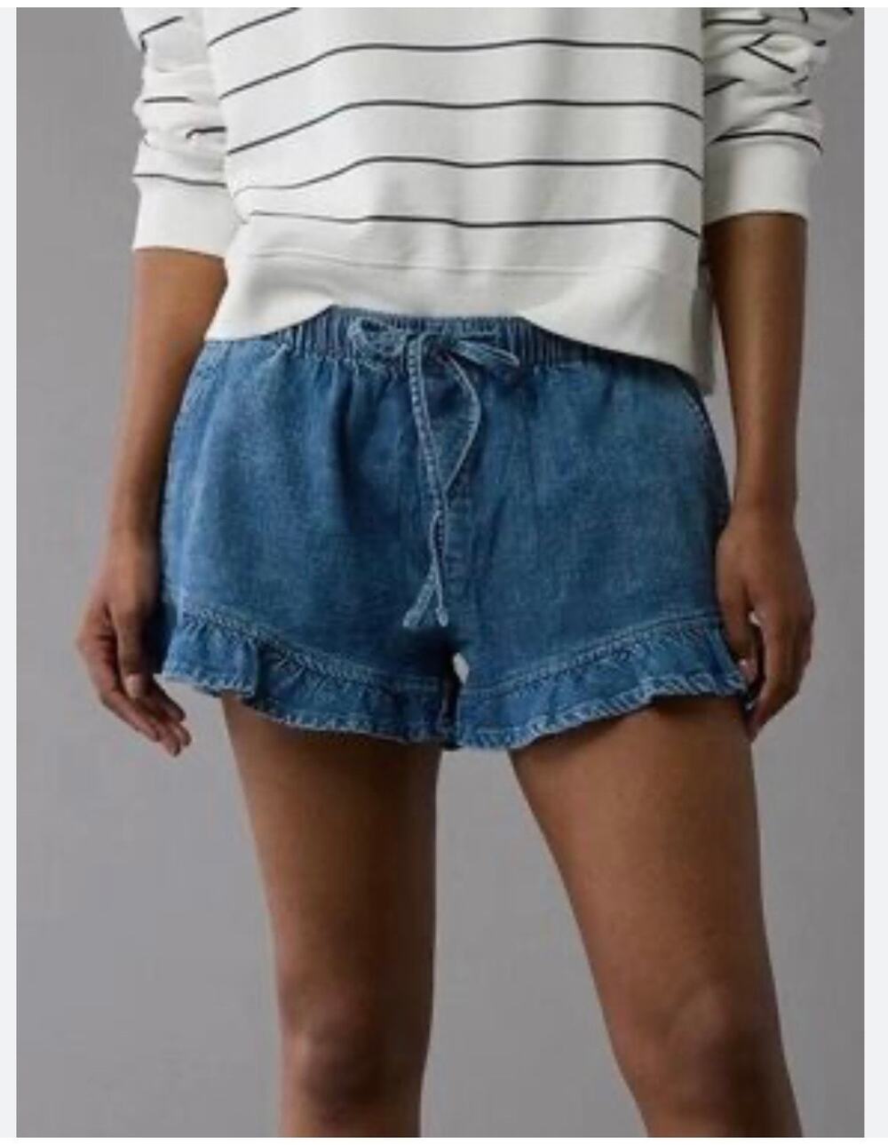 American Eagle Blue Denim Ruffle Hem Shorts